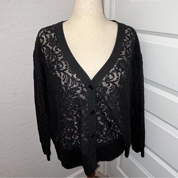 Wilt Tops - WILT Button Front Lace Cardigan Top
